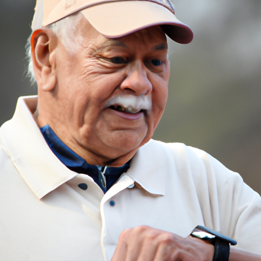 תמונה מחממת לב של אדם מבוגר, מחייך כשהם עוברים את היום בביטחון עם שעון המצוקה שלהם על פרק היד.
